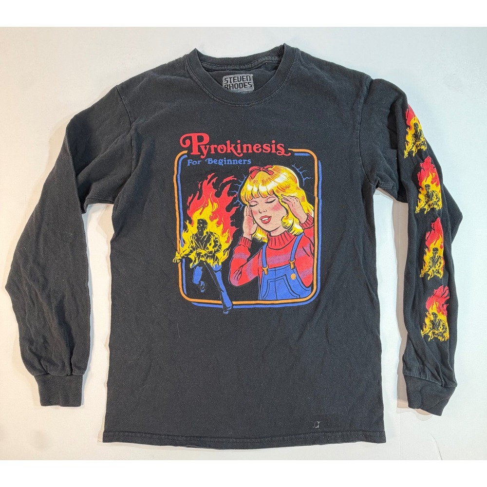 Steven Rhodes Pyrokinesis For Beginners Black Long Sleeve Graphic Tee Shirt S